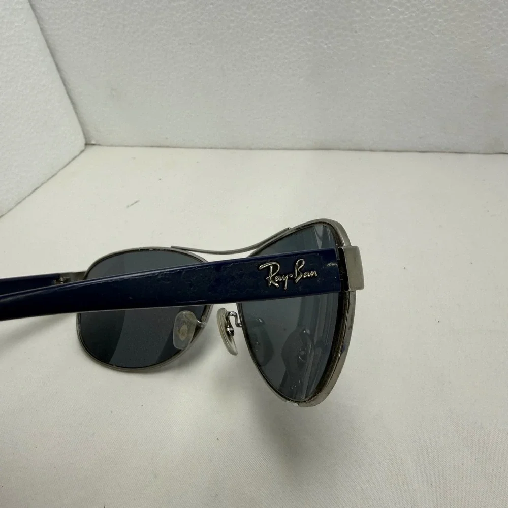 Ray-Ban Frame ONLY‎ Men OS Silver RB3386 Aviator Navy Blue Metal Grey Lens 10140